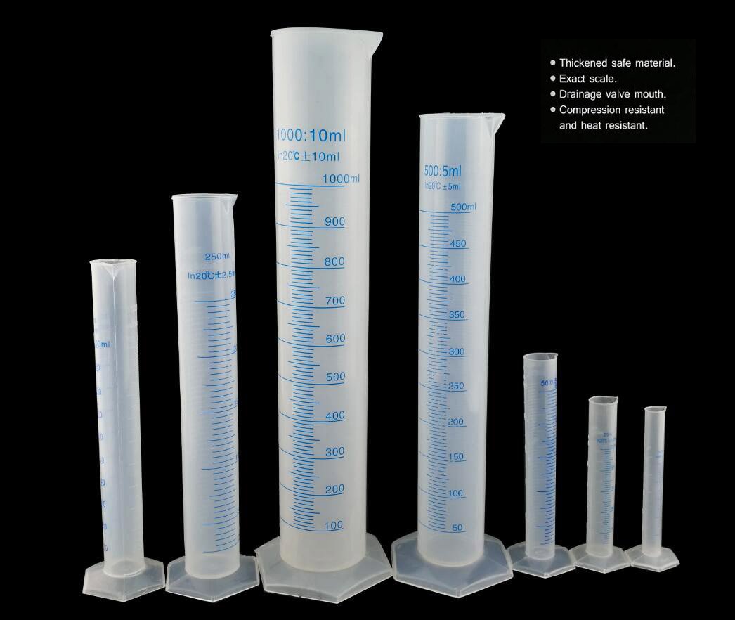 Plastic Transparent Blue Line Liquid Graduated Measuring Cylinder Lab Test Tube 10ml /25ml /50ml /100ml/ 250ml /500ml / 1000ml Pack Of 7