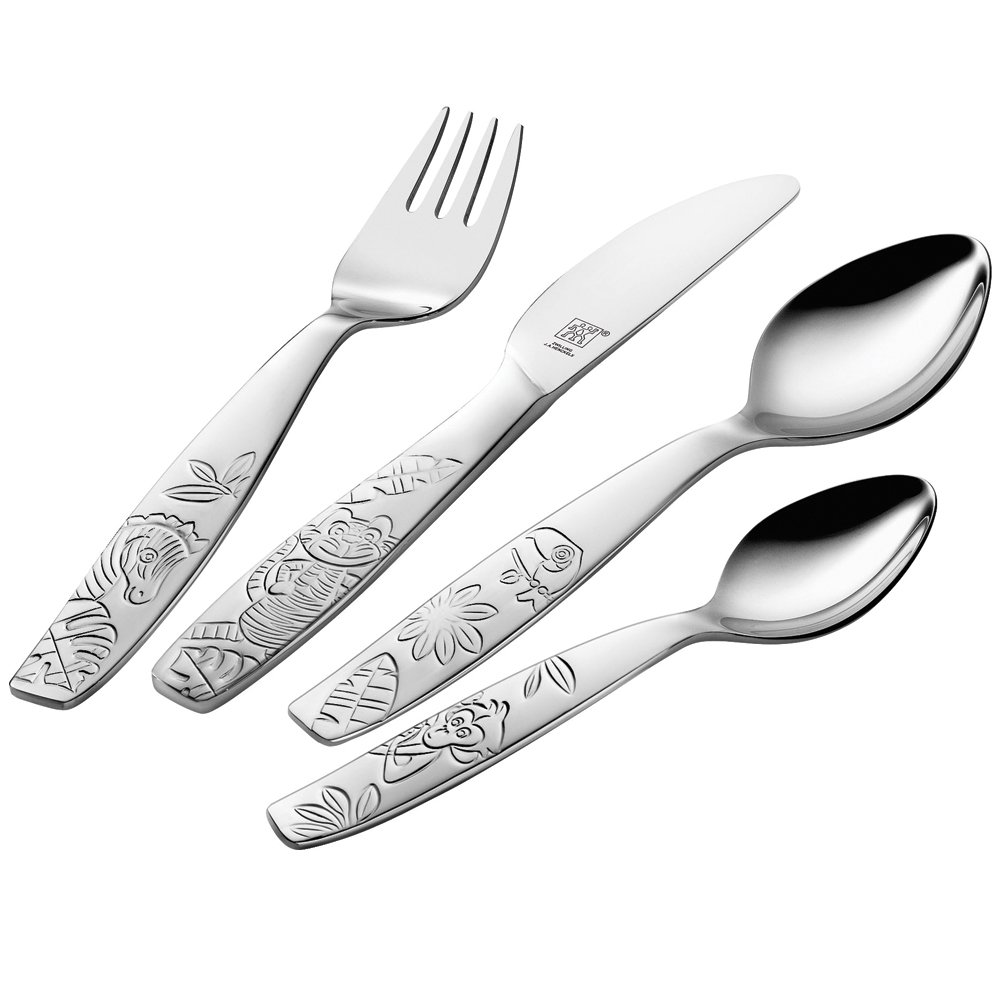 Zwilling JA Henckels Twin Kids Jungle 4-Piece 18/10" Stainless Steel Flatware Set, Silver