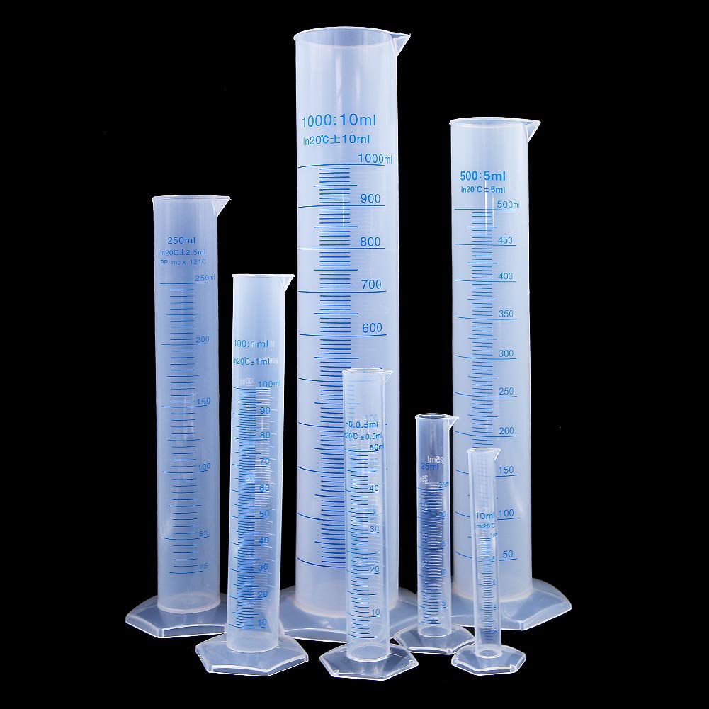 Plastic Transparent Blue Line Liquid Graduated Measuring Cylinder Lab Test Tube 10ml /25ml /50ml /100ml/ 250ml /500ml / 1000ml Pack Of 7