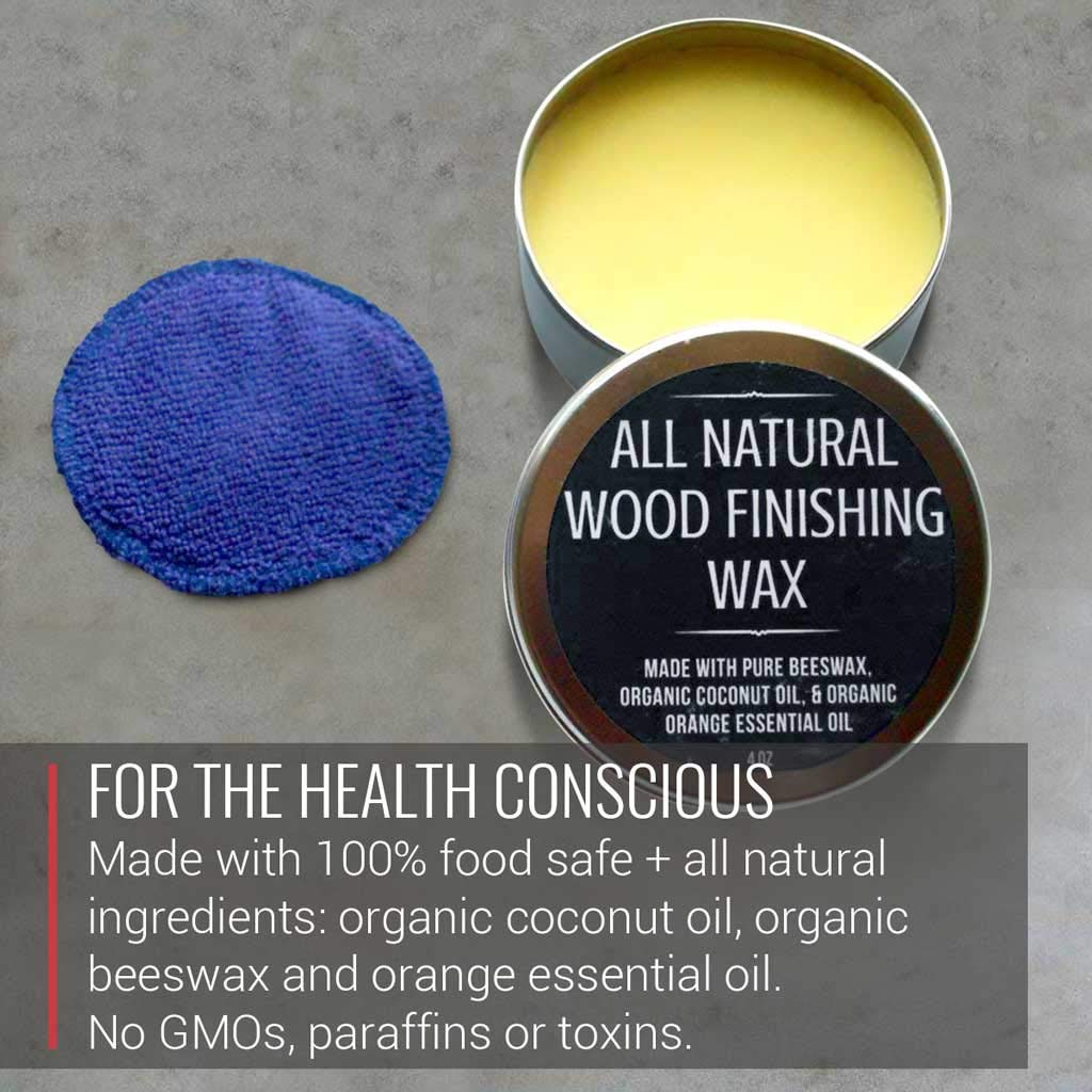 Wood Wax - Applicator included - made with Coconut Oil and Beeswax - Food Grade - for Cutting Board, Bowl, wooden utensils