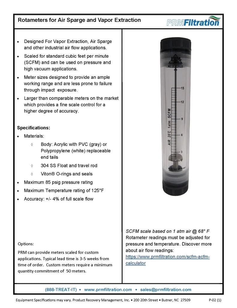 PRM FMDFG03 0.3-3 SCFM Air Rotameter Flow Meter, 1/2 Inch Female NPT Connection, Acrylic Body with PVC End Tails, Viton Seals, UV Resistant, Max Pressure 85 PSIG, Max Temperature 125°F