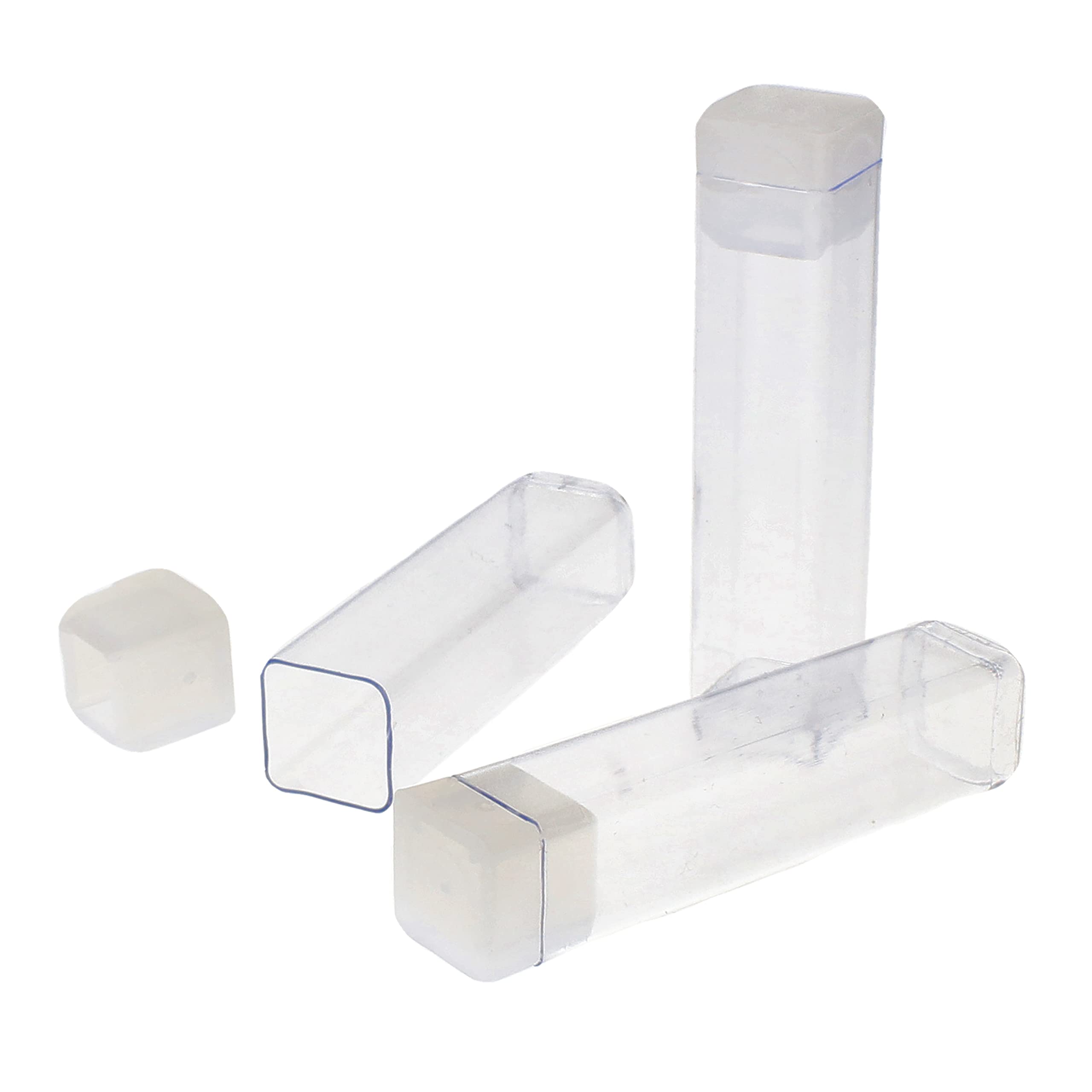 The Beadsmith Clear Plastic Tubes - 2 x .5 Inch Square Tubes - Flat Caps - Use for Beads, Bath Salts, Wedding & Party Favors, Home or Office Storage - Bag of 100