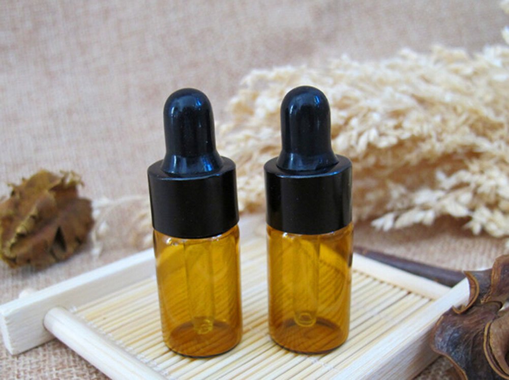 3ml 10pcs Amber Glass Essential Oil Bottles and Eyed Dropper Black Caps (3ml)