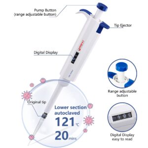 FOUR E'S SCIENTIFIC 100uL-1000uL High-Accurate Single-Channel Manual Adjustable Variable Volume Pipettes