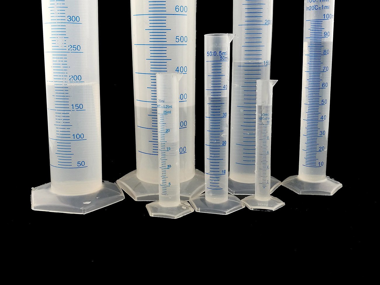 Plastic Transparent Blue Line Liquid Graduated Measuring Cylinder Lab Test Tube 10ml /25ml /50ml /100ml/ 250ml /500ml / 1000ml Pack Of 7