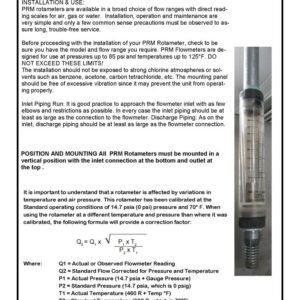 PRM FMDFG03 0.3-3 SCFM Air Rotameter Flow Meter, 1/2 Inch Female NPT Connection, Acrylic Body with PVC End Tails, Viton Seals, UV Resistant, Max Pressure 85 PSIG, Max Temperature 125°F