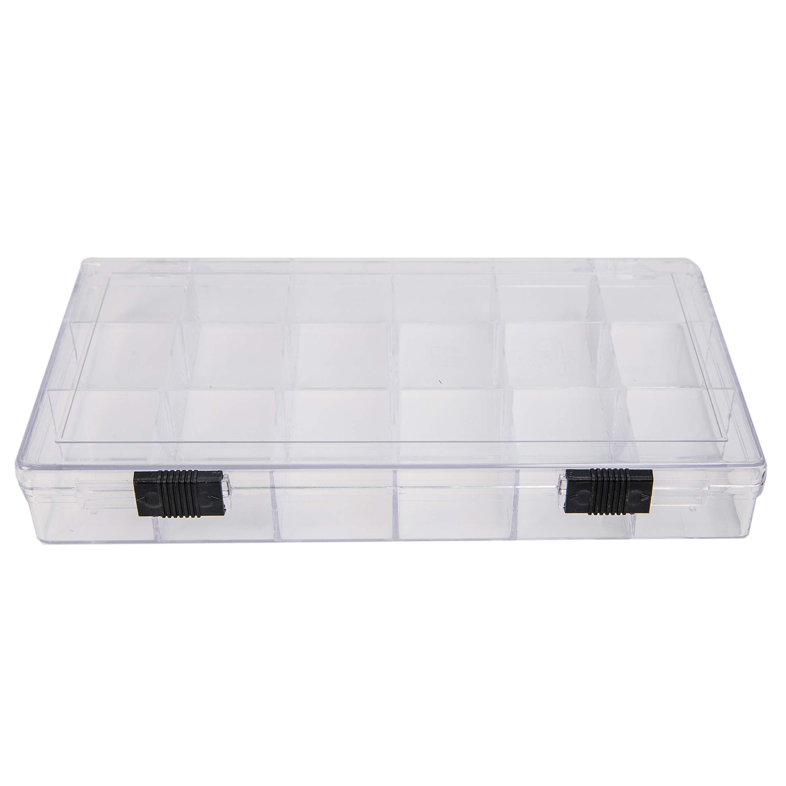 The Beadsmith Organizer Box with 18 Compartments, 8.25 x 4.25 x 1.25 inches, Clear Organizer Storage Case, for Sequins, Nails, Jewelry Making Supplies and More