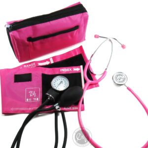 EMI #305 Pink Aneroid Sphygmomanometer Manual Blood Pressure Monitor with Adult Cuff and Dual Head Stethoscope Set Kit