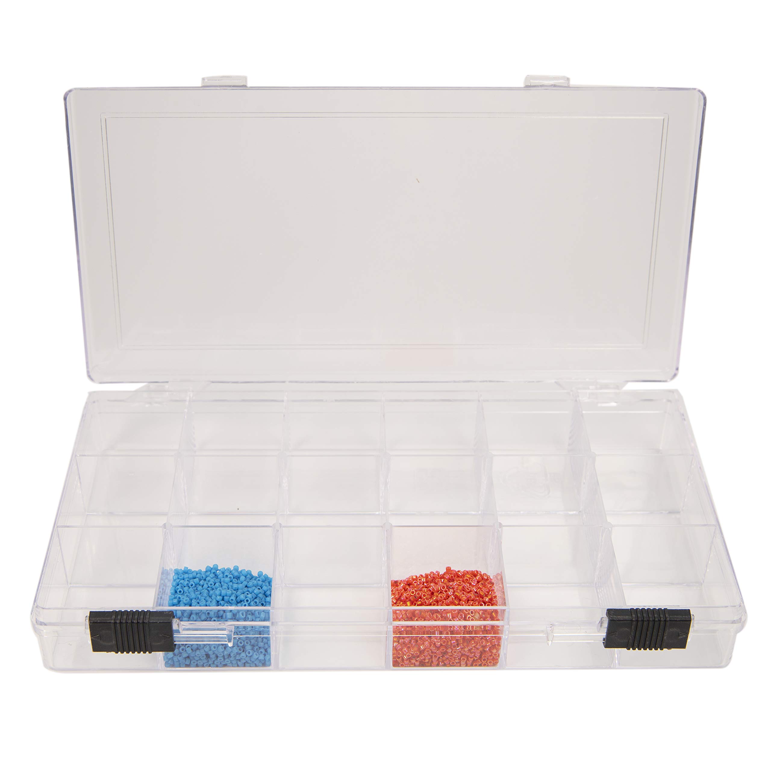 The Beadsmith Organizer Box with 18 Compartments, 8.25 x 4.25 x 1.25 inches, Clear Organizer Storage Case, for Sequins, Nails, Jewelry Making Supplies and More