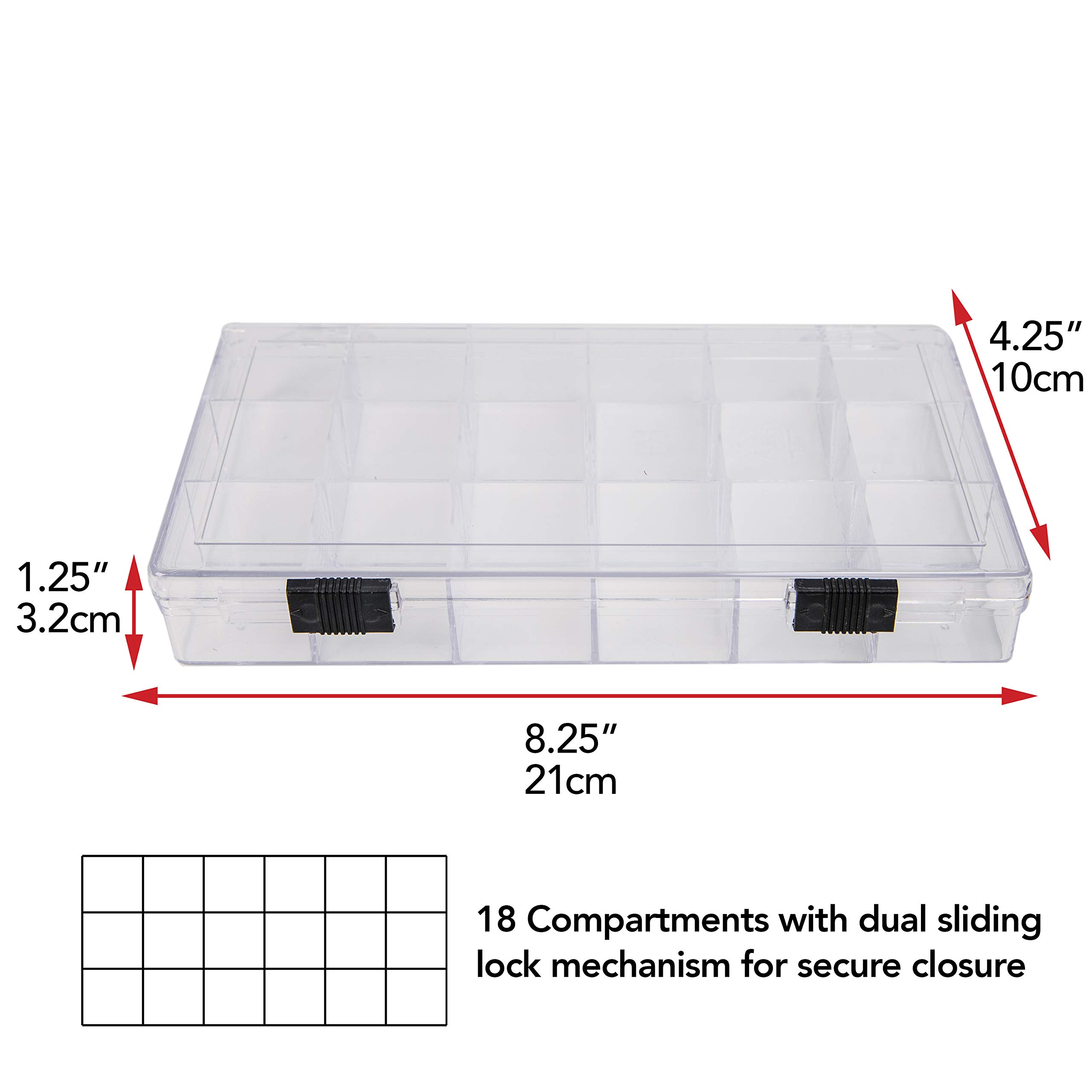 The Beadsmith Organizer Box with 18 Compartments, 8.25 x 4.25 x 1.25 inches, Clear Organizer Storage Case, for Sequins, Nails, Jewelry Making Supplies and More