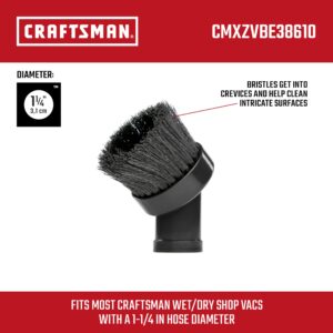 CRAFTSMAN CMXZVBE38610 1-1/4 in. Dusting Brush Wet Dry Vac Attachment, Industrial-Grade Shop Vacuum Accessory for Cleaning Stubborn Debris, Fits 1-1/4 in. Hose Diameter