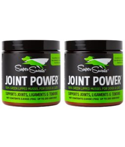 super snouts joint power 100% green lipped mussels for dogs & cats - dog joint supplement powder supports joints, tendons, ligaments (2.64 oz, pack of 2)