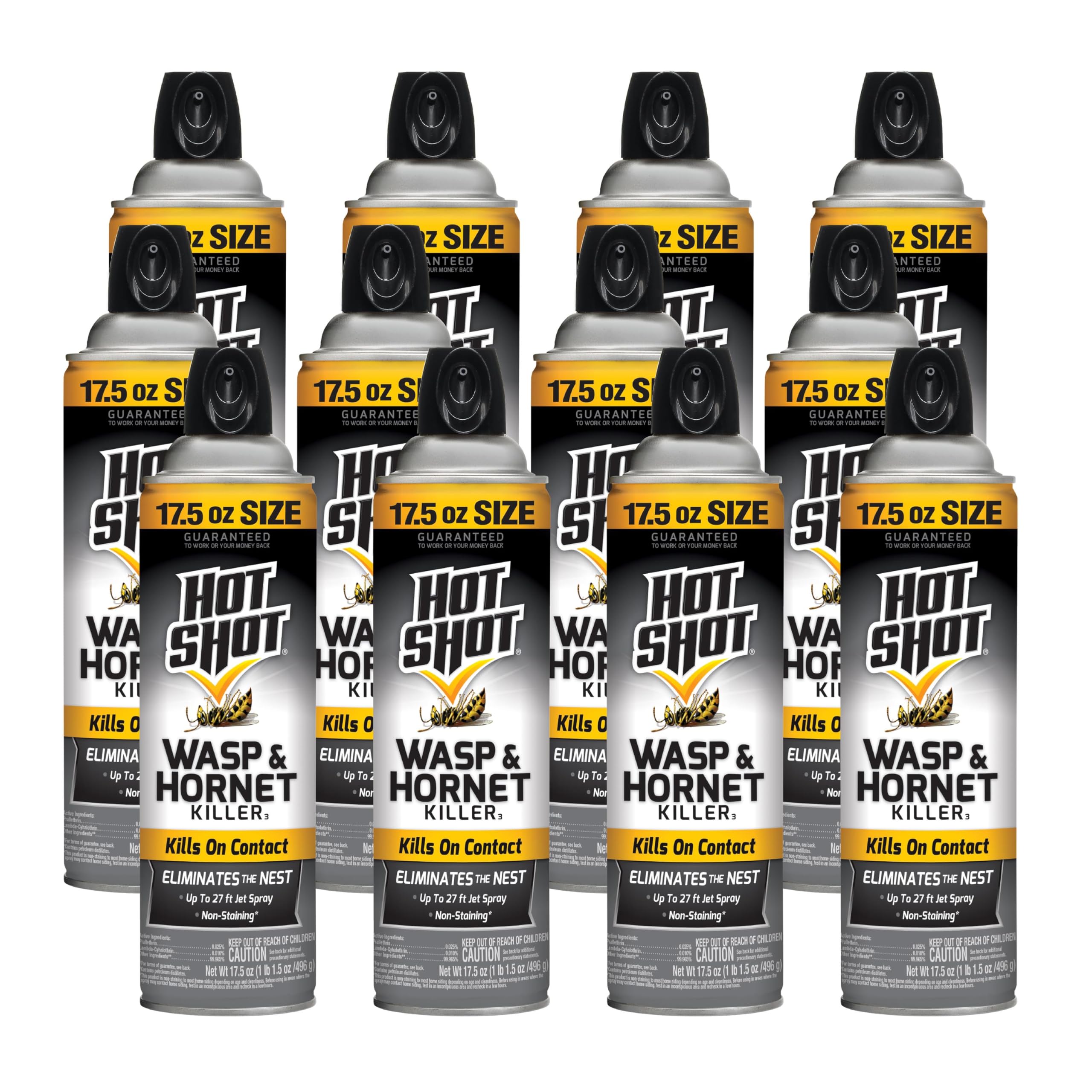 Hot Shot Wasp & Hornet Killer Spray (12 Pack), Eliminates The Nest, Sprays Up Tp 27 Feet, 17.5 fl Ounce