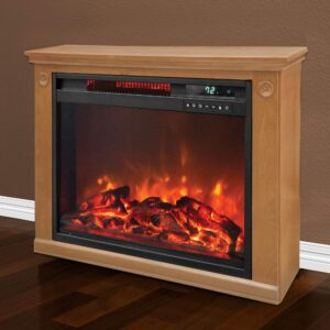 LifeSmart LifePro 1500 Watts Portable Electric Infrared Quartz Indoor Fireplace Heater with 3 Heating Elements, Remote and Wheels, Medium Oak Wood