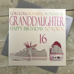 white cotton cards large gorgeous, beautiful, wonderful, granddaughter happy 16" handmade 16th birthday card, xn92-gd16