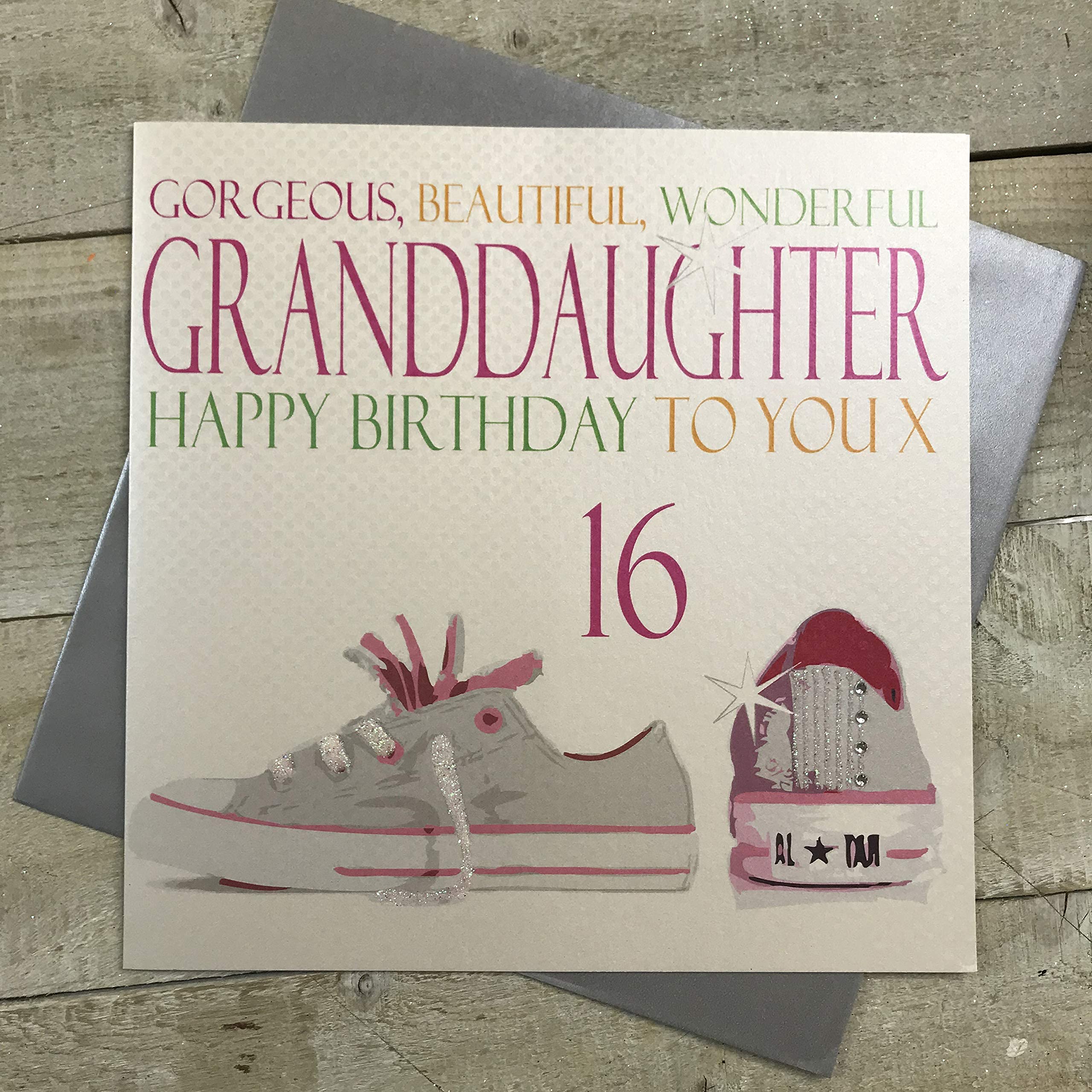 WHITE COTTON CARDS Large Gorgeous, Beautiful, Wonderful, Granddaughter Happy 16" Handmade 16th Birthday Card, XN92-GD16