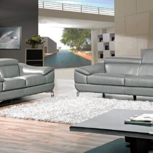 Cortesi Home Vegas Genuine Leather Sofa with Adjustable Headrests, Gray, 82.5"