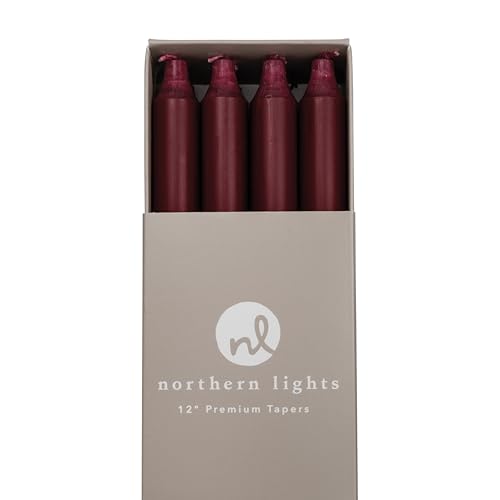 Northern Lights Candles Premium Tapers 12" 12PK - Bordeaux - 72793