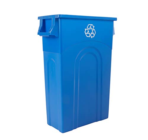 United Solutions Highboy Recycling Container, 23 Gallon, Space Saving Slim Profile and Easy Bag Removal for Indoor or Outdoor use, Recycle Blue (TI0033)