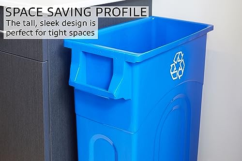 United Solutions Highboy Recycling Container, 23 Gallon, Space Saving Slim Profile and Easy Bag Removal for Indoor or Outdoor use, Recycle Blue (TI0033)