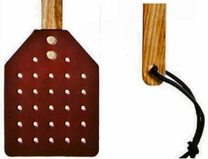 heavy duty leather fly swatter- 17.5” made by amish craftsmen brown leather swatter durable wooden handle-– bug swatter, mosquito swatter, wa