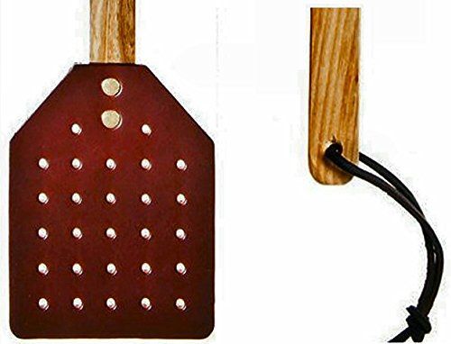 Heavy Duty Leather Fly Swatter- 17.5” Made by Amish Craftsmen Brown Leather Swatter Durable Wooden Handle-– Bug Swatter, Mosquito Swatter, Wa