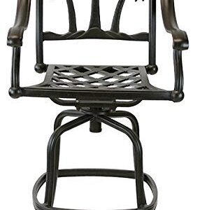 Palm Tree Outdoor Patio Set 6pc Swivel Barstools 30" H Dark Bronze Cast Aluminum, Walnut Cushions