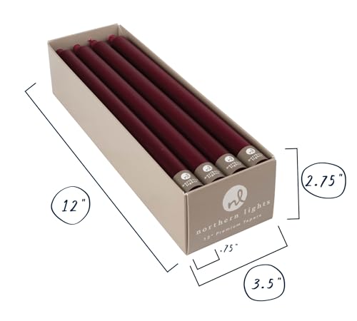 Northern Lights Candles Premium Tapers 12" 12PK - Bordeaux - 72793