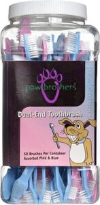 paw brothers dual-end toothbrush - 50/tub pink/blue for pet groomers