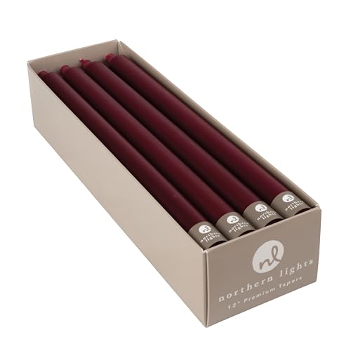 Northern Lights Candles Premium Tapers 12" 12PK - Bordeaux - 72793