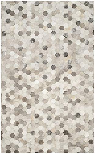 SAFAVIEH Studio Leather Collection 8' x 10' Ivory/Grey STL217A Handmade Mid-Century Modern Leather Area Rug