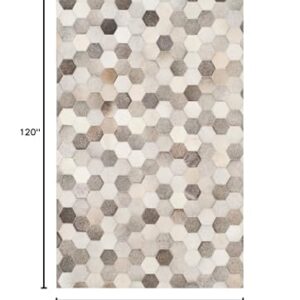 SAFAVIEH Studio Leather Collection 8' x 10' Ivory/Grey STL217A Handmade Mid-Century Modern Leather Area Rug