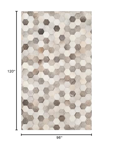 SAFAVIEH Studio Leather Collection 8' x 10' Ivory/Grey STL217A Handmade Mid-Century Modern Leather Area Rug