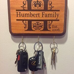 Personalized Key Holder for Wall - Custom Key Hanger with Family or Couple's Name | Vinyl or Laser Engraved Options | Natural Wood Key Rack | Made in USA.