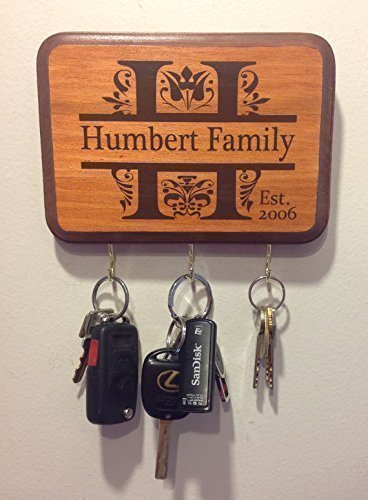 Personalized Key Holder for Wall - Custom Key Hanger with Family or Couple's Name | Vinyl or Laser Engraved Options | Natural Wood Key Rack | Made in USA.