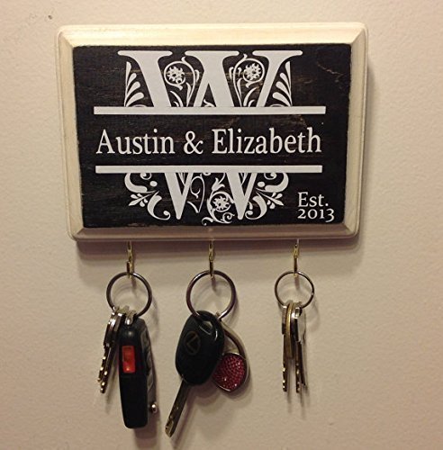 Personalized Key Holder for Wall - Custom Key Hanger with Family or Couple's Name | Vinyl or Laser Engraved Options | Natural Wood Key Rack | Made in USA.