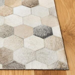 SAFAVIEH Studio Leather Collection 8' x 10' Ivory/Grey STL217A Handmade Mid-Century Modern Leather Area Rug