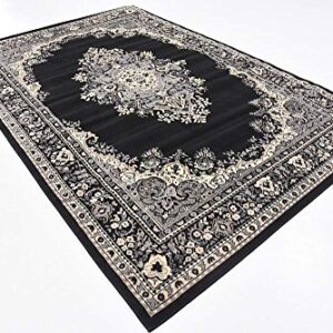 Unique Loom Reza Collection Traditional Persian Style Area Rug, 6 x 9 ft, Black/Beige