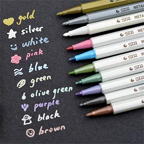 10pcs/lot Album Photo STA Metallic Multi Color Pens Markers DIY Arts & Crafts 10 Color Gel Pens