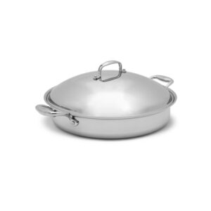 heritage steel 5 quart sauteuse pan with lid - titanium strengthened 316ti stainless steel with 5-ply construction - induction-ready and fully clad, made in usa