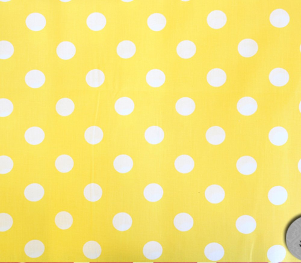 Polycotton Fabric Printed Polka DOTS White Yellow Background / 60" Wide/Sold by The Yard