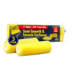 foampro 91 9" semi-smooth surface roller cover, pack of 3, yellow, 3 pack