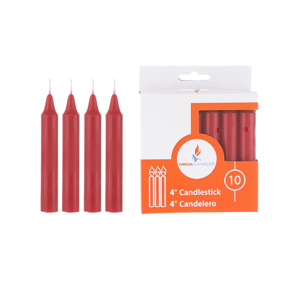 Mega Candles 10 pcs Unscented Red 5 Inch Taper Candles, Multi Purpose, Household General Usage, Emergency Lighting, Church, Prayer Vigils, Religious Ceremonies