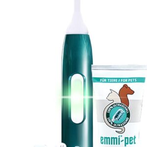 Emmi-pet Electric ultrasonic Toothbrush Set 1.0 for Pets. 100% Ultrasound deep-Cleans Completely Silently, Without Vibrations and Pain-Free. Fights Plaque, Gum Disease and Bad Breath. Rechargeable.