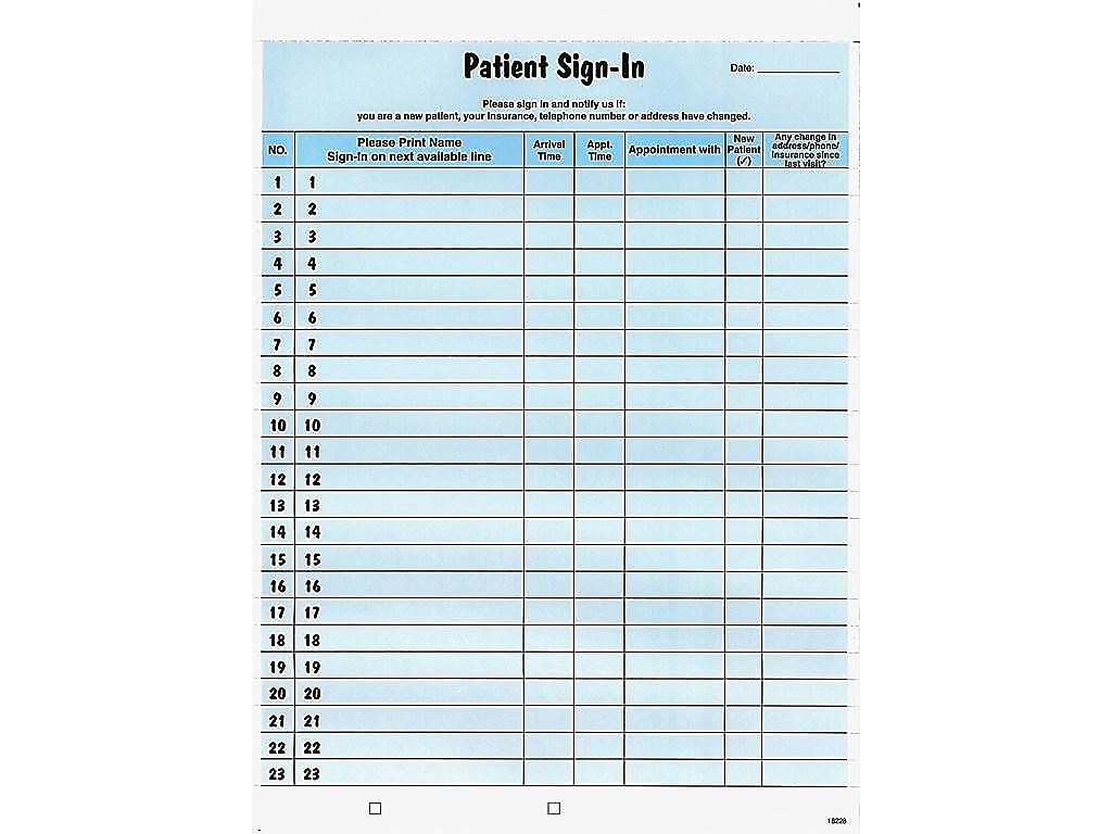 Tabbies 14531 Patient Sign-in Label Forms, 8 1/2 x 11 5/8, 125 Sheets/Pack, Blue