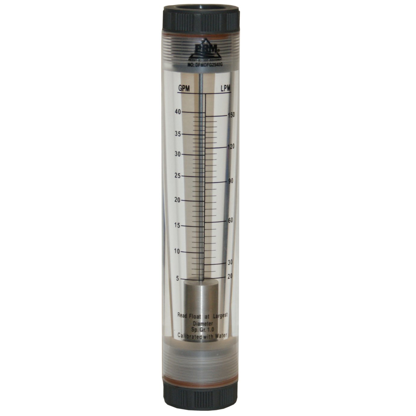 PRM 5-40 GPM Water Rotameter Flow Meter, 1 Inch NPT Connections, Viton Seals, UV Resistant