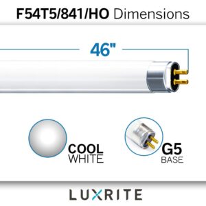 LUXRITE F54T5/841/HO 54W 46 Inch T5 Fluorescent Tube Light Bulb, 4100K Cool White, 4200 Lumens, G5 Mini Bi-Pin Base, LR20770, 6-Pack