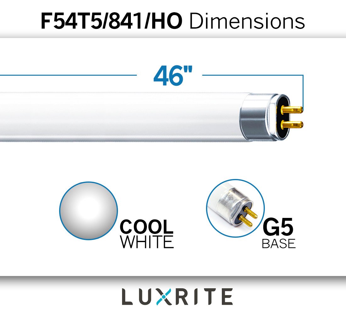 LUXRITE F54T5/841/HO 54W 46 Inch T5 Fluorescent Tube Light Bulb, 4100K Cool White, 4200 Lumens, G5 Mini Bi-Pin Base, LR20770, 6-Pack