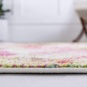 Unique Loom Lyon Collection Modern Watercolor Floral Area Rug, 9 x 12 ft, Ivory/Pink