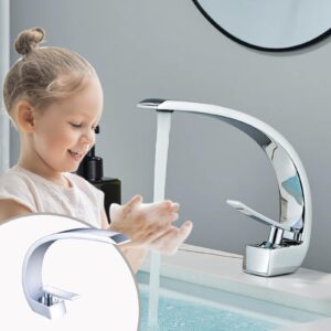 Wovier Chrome Bathroom Sink Faucet,Unique Design Single Handle Single Hole Brass Lavatory Vanity Faucet,Basin Mixer Tap with Supply Hose and Pop Up Drain Assembly